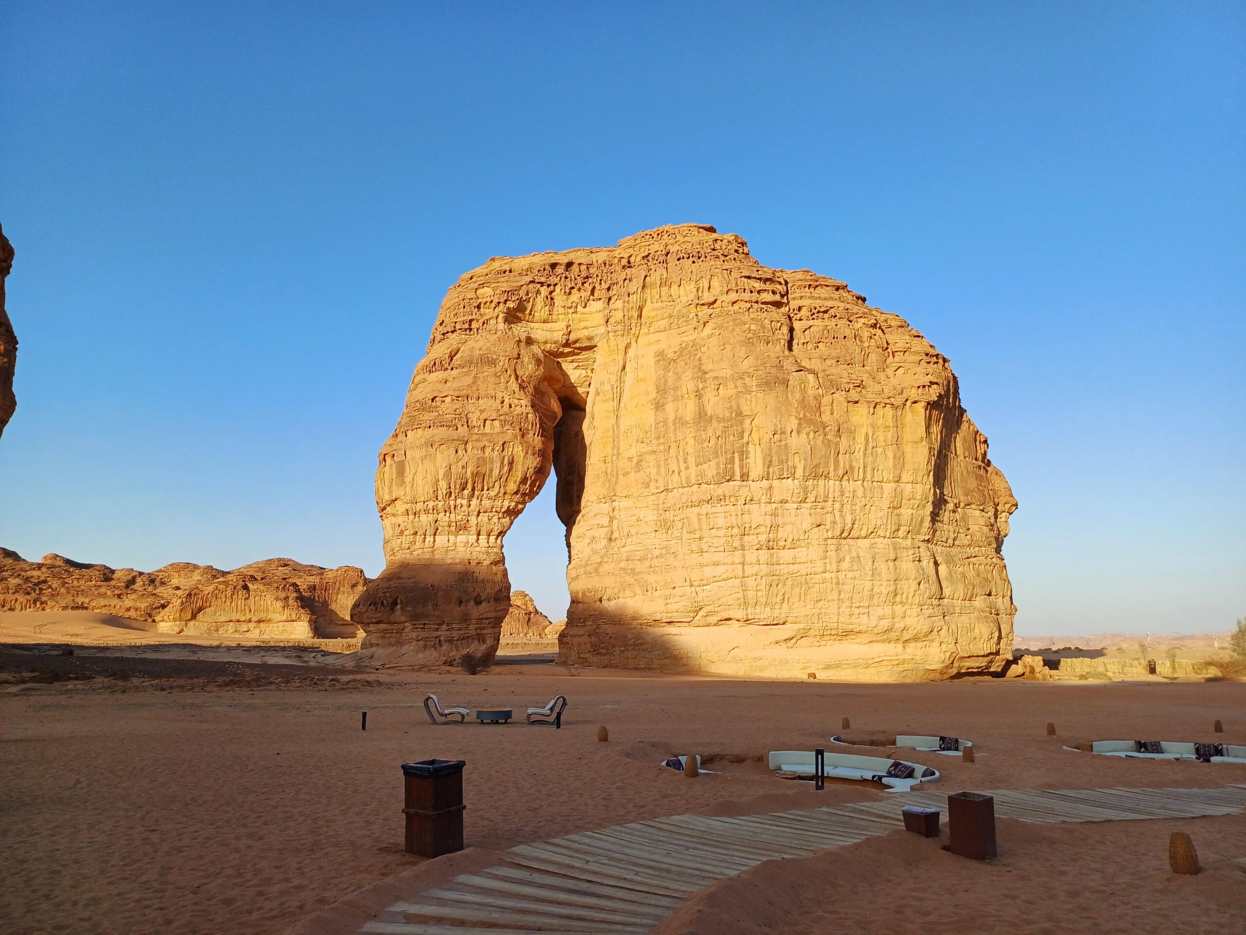 AlUla's Elephant Rock at sunset — the 23 km trail race route passes beneath this iconic sandstone formation