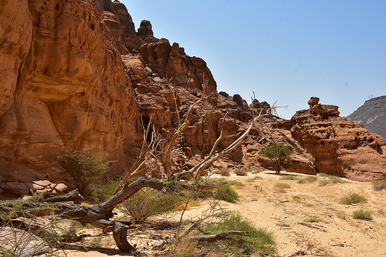 Sandstone rock formations and desert landscape at AlUla Saudi Arabia