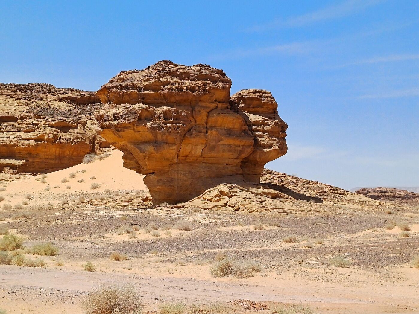 Sandstone rock formation in the AlUla desert landscape of northwestern Saudi Arabia