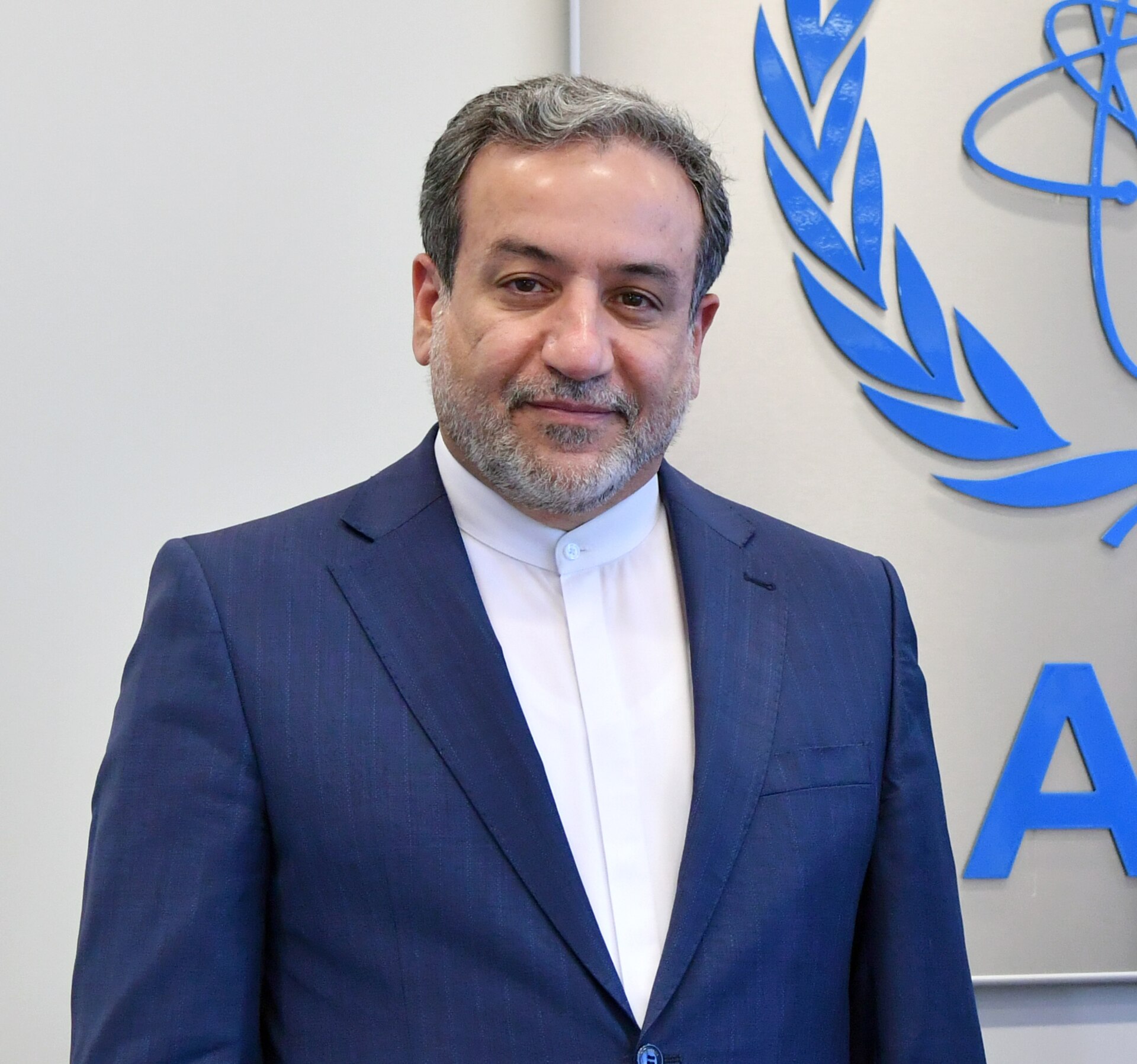 Abbas Araghchi, Iran’s Foreign Minister and chief nuclear negotiator, photographed at IAEA headquarters in Vienna in front of the agency’s logo