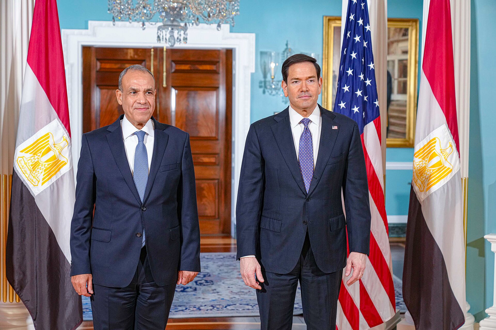 Egyptian Foreign Minister Badr Abdelatty at bilateral diplomatic meeting — Egypt serves as the intelligence backchannel in the Saudi-led Antalya quad