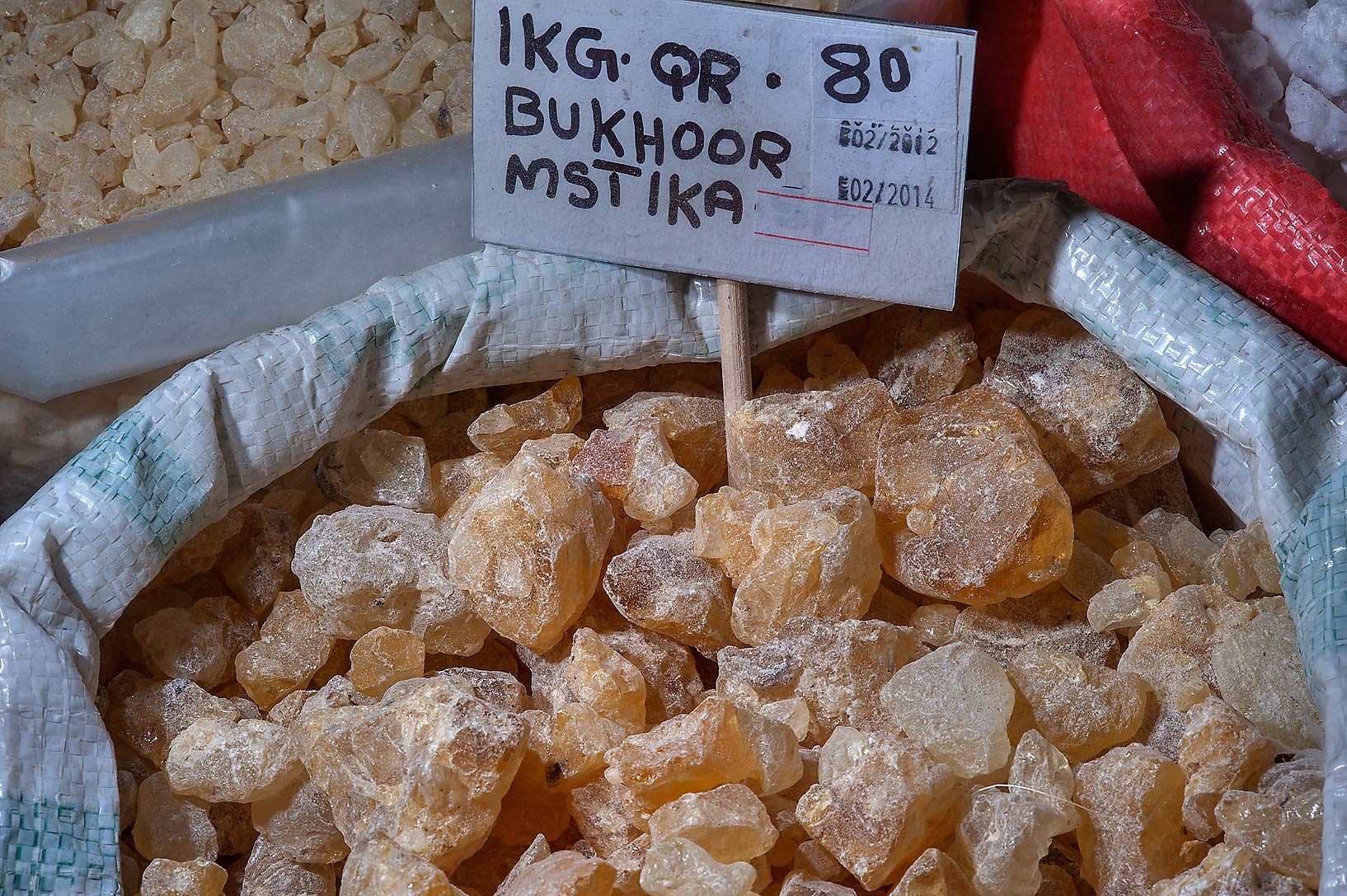 Chunks of bukhoor incense displayed for sale at a traditional souq