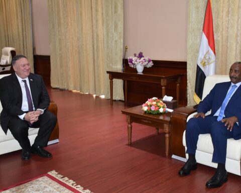 General Abdel Fattah al-Burhan of Sudan receives a senior foreign delegation in a formal bilateral meeting — the same protocol setting in which MBS hosted Burhan in Jeddah on April 21, 2026