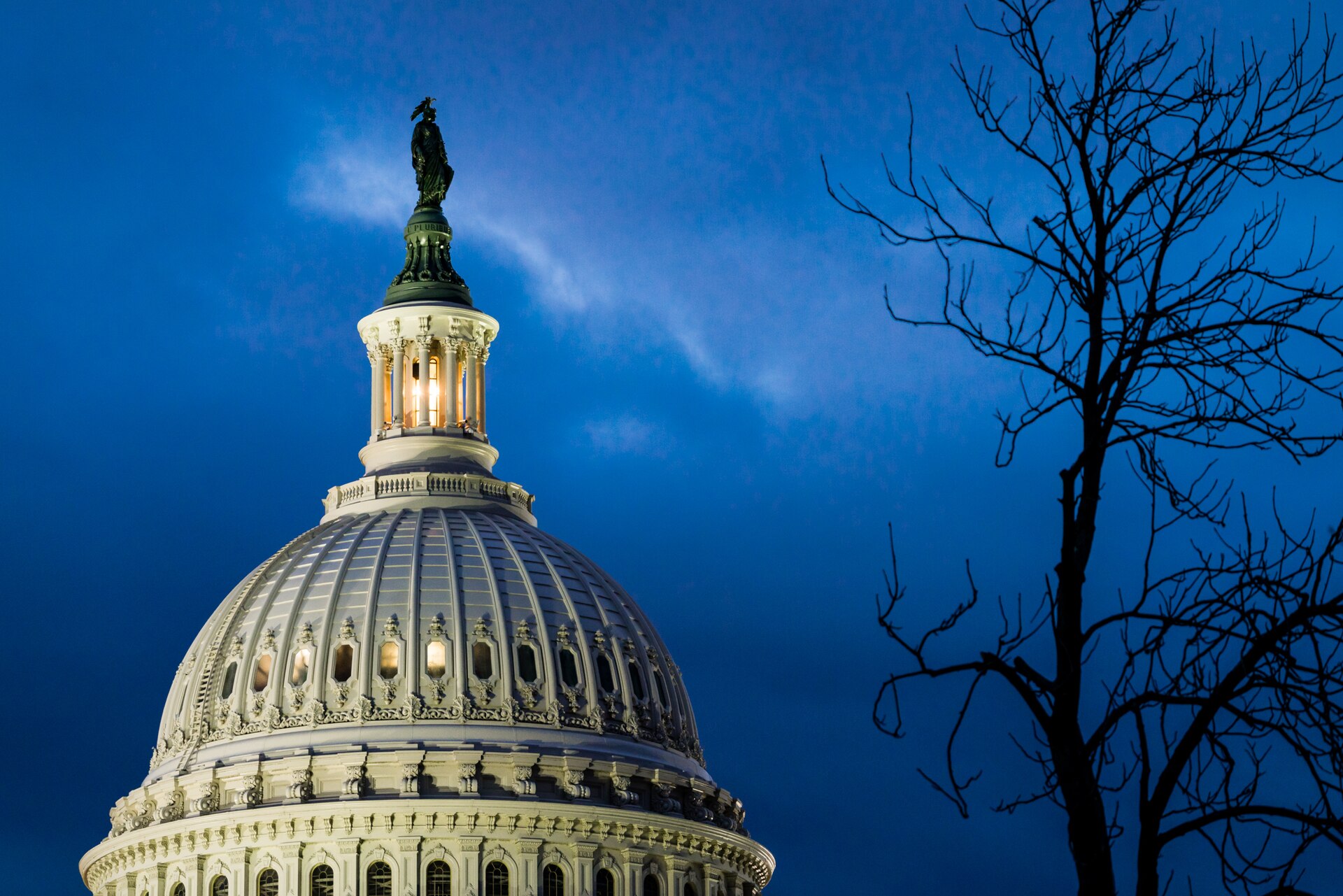 US Capitol dome illuminated at dusk, Washington DC — constitutional deadline for War Powers Resolution expires April 29, 2026