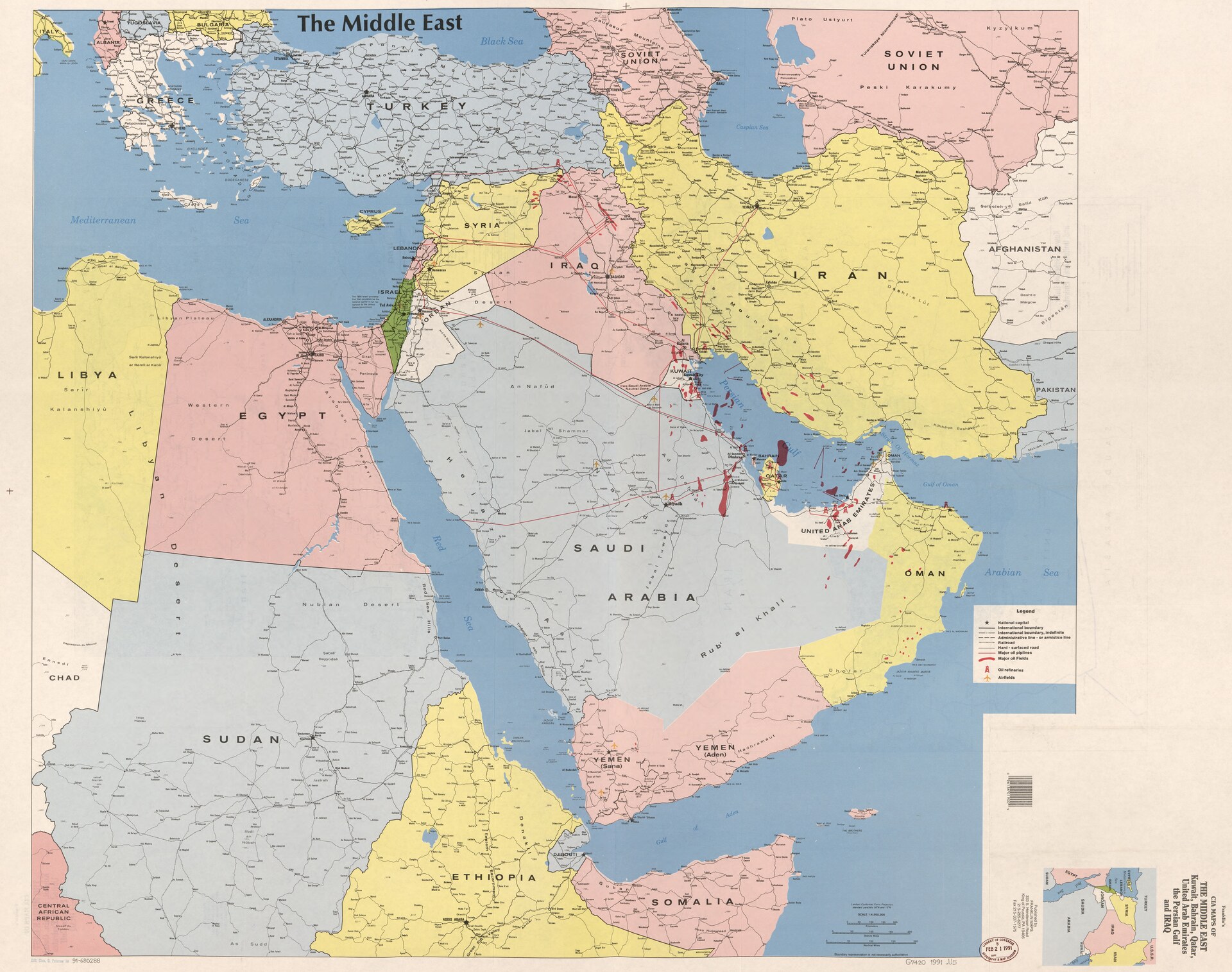 CIA map of the Middle East showing Kuwait, Bahrain, Qatar, the Persian Gulf, and Iran — the regional theater of the Iran-GCC conflict