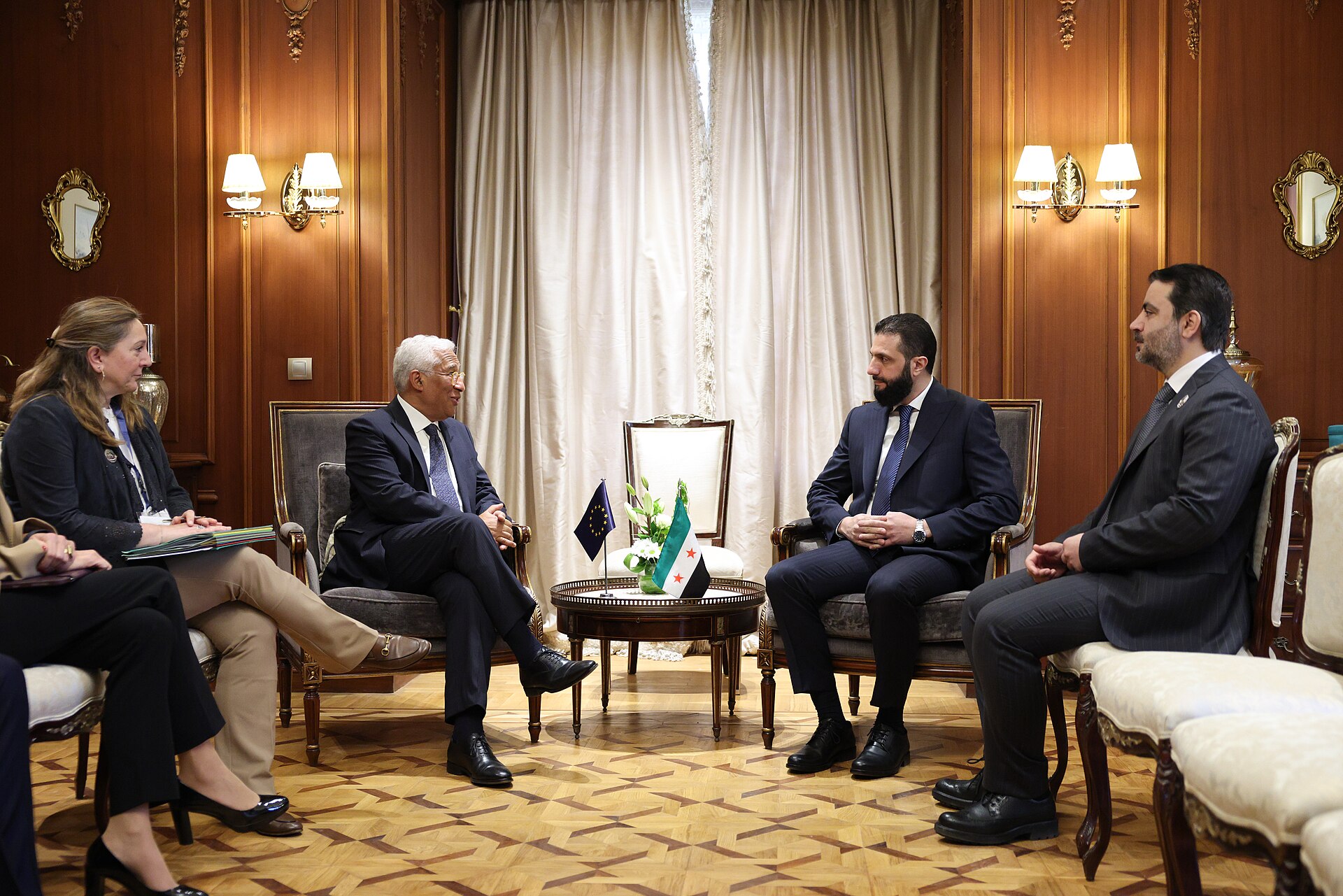 European Council President Costa meets Ahmad al-Sharaa, Syrias interim president and former HTS commander, at Arab League emergency summit, March 2025
