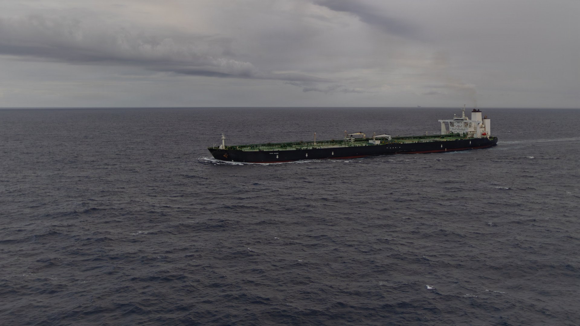 Crude oil tanker MT Sophia transiting at sea, January 2026, photographed during US Navy right-of-visit boarding