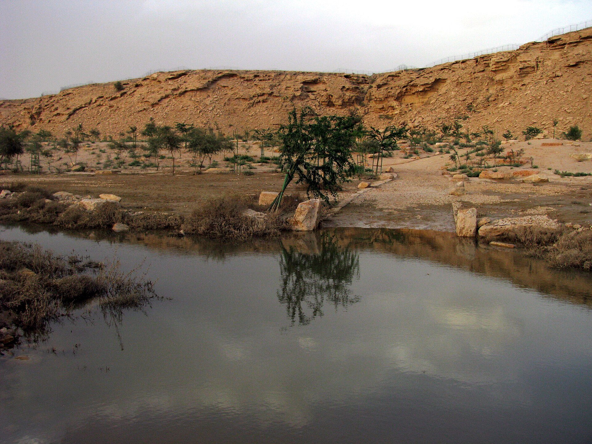 Wadi Hanifah pools and sandstone cliffs along the cycling trail in Riyadh