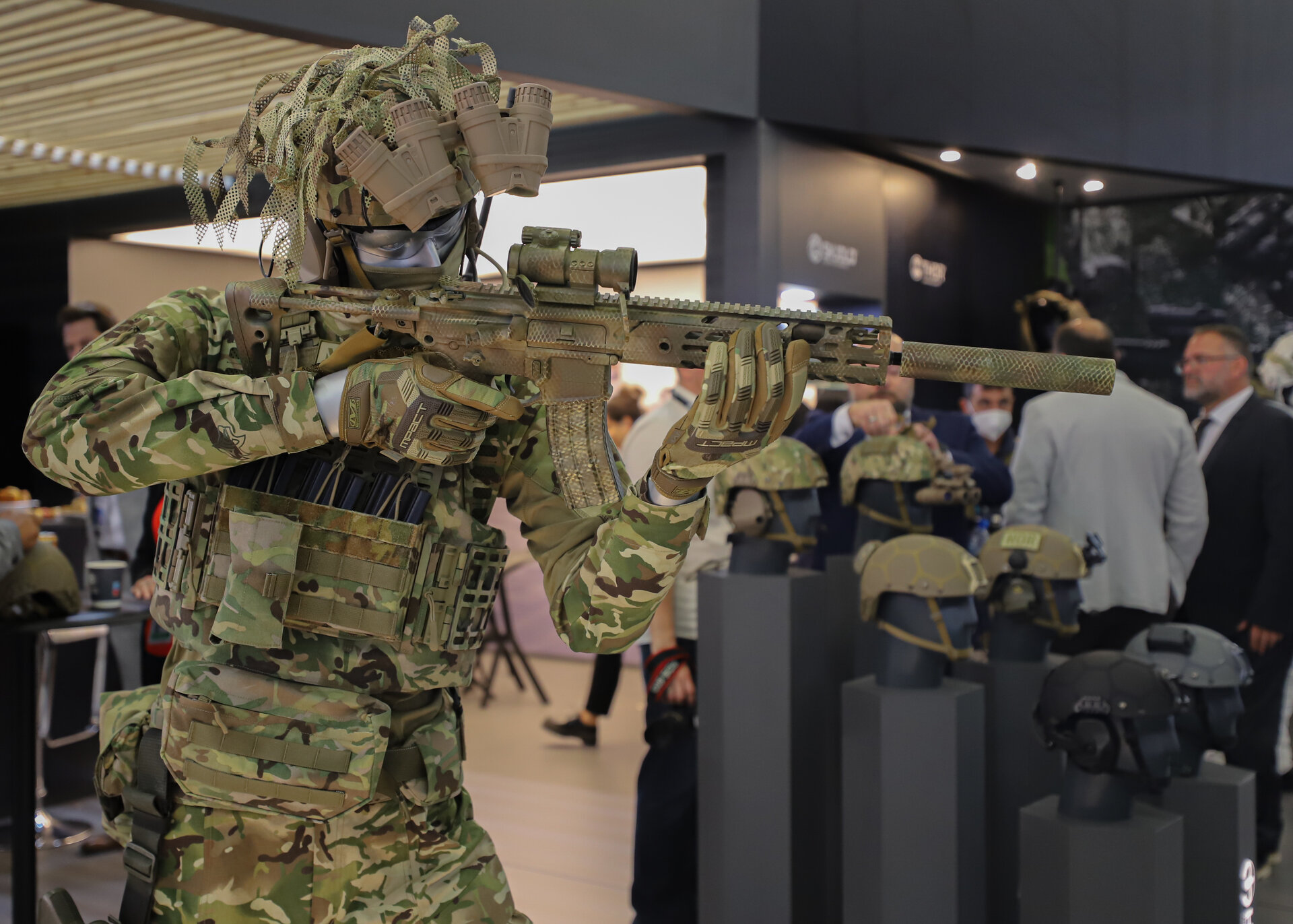Military equipment on static display at a major international defense industry exhibition — the type of procurement environment where Saudi Arabia announced SAR 33 billion in deals at World Defense Show 2026
