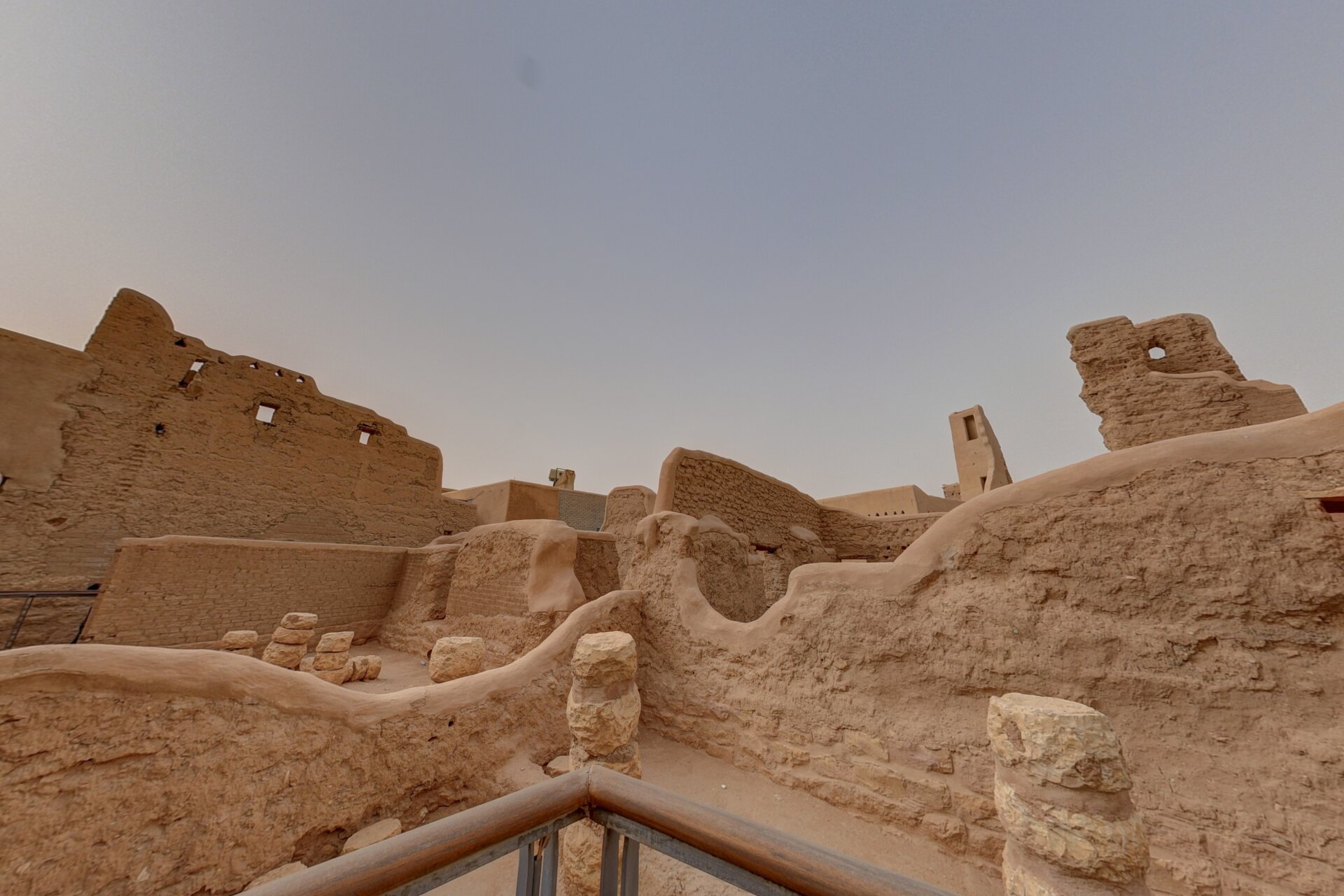 Interior of Salwa Palace in Diriyah showing restored Najdi mud-brick walls and architectural details
