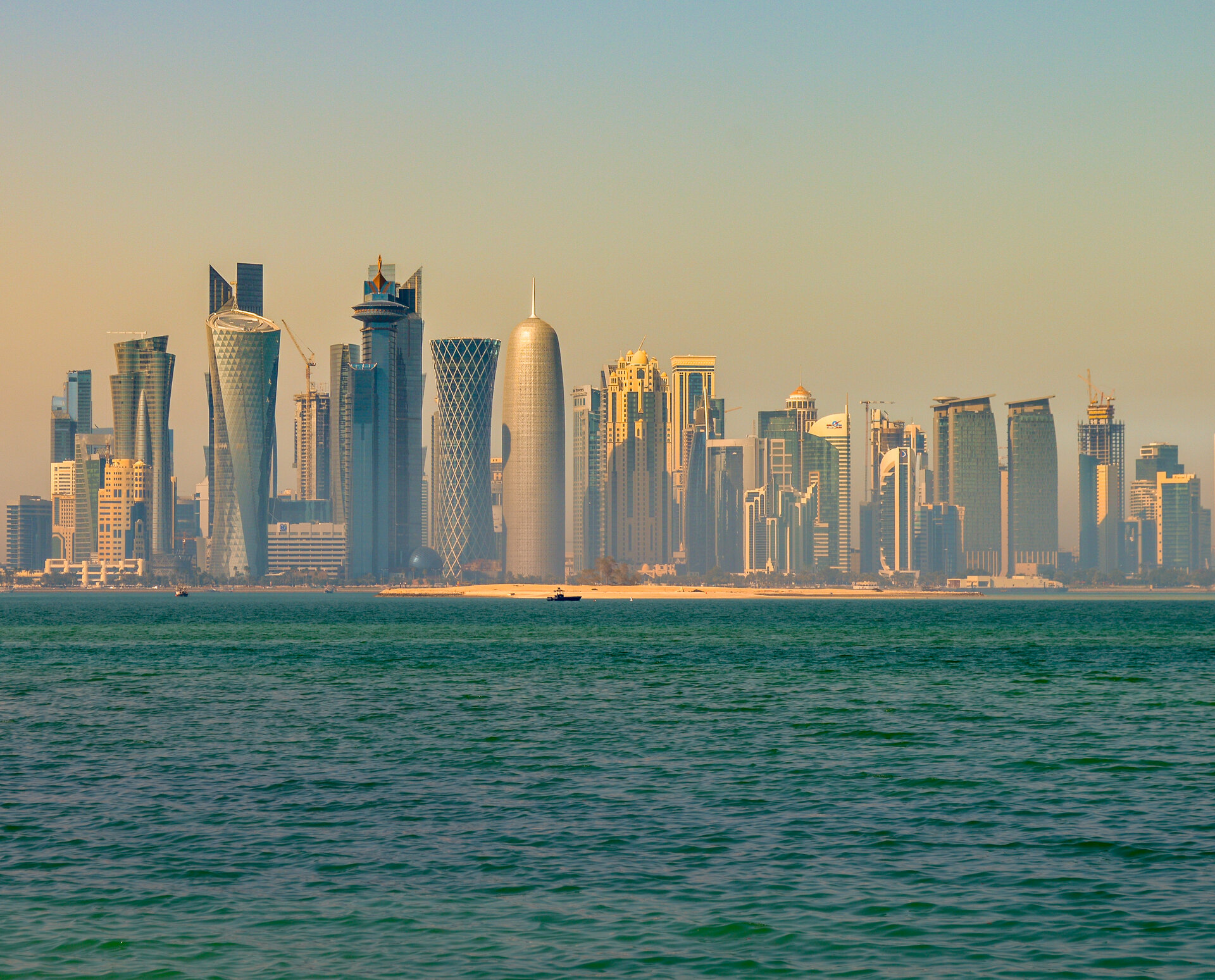 Doha West Bay skyline seen from across the water, the diplomatic and financial capital of Qatar