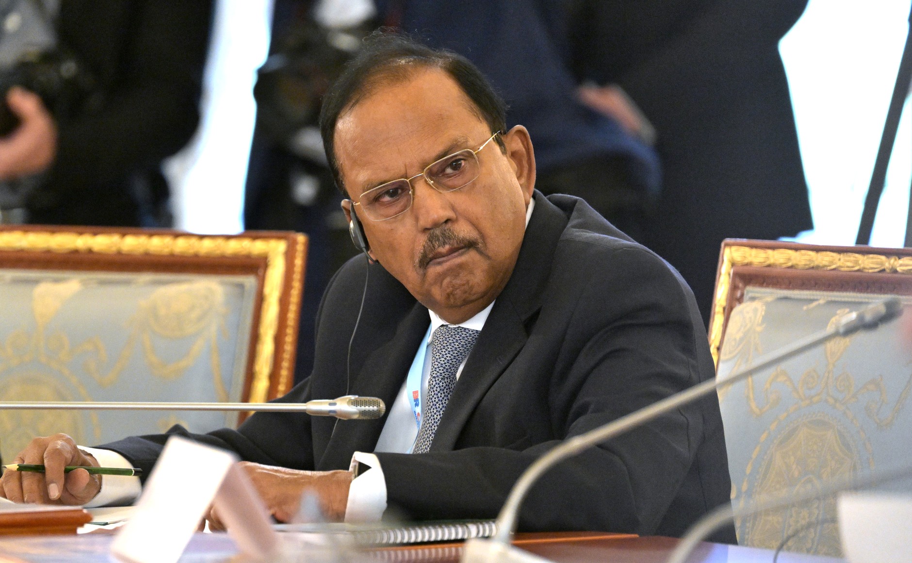Indian NSA Ajit Doval at a BRICS National Security Advisers meeting — a career intelligence officer with Cabinet rank, his Riyadh visit on April 19 2026 signalled India classified energy security as a national security matter