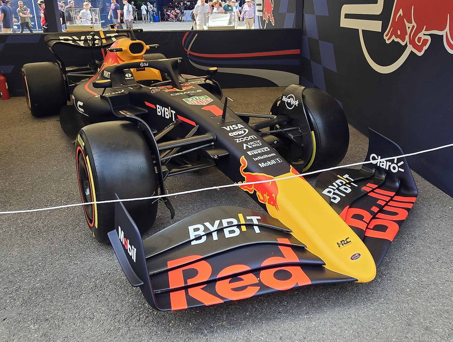 Formula 1 car on display at a Grand Prix event
