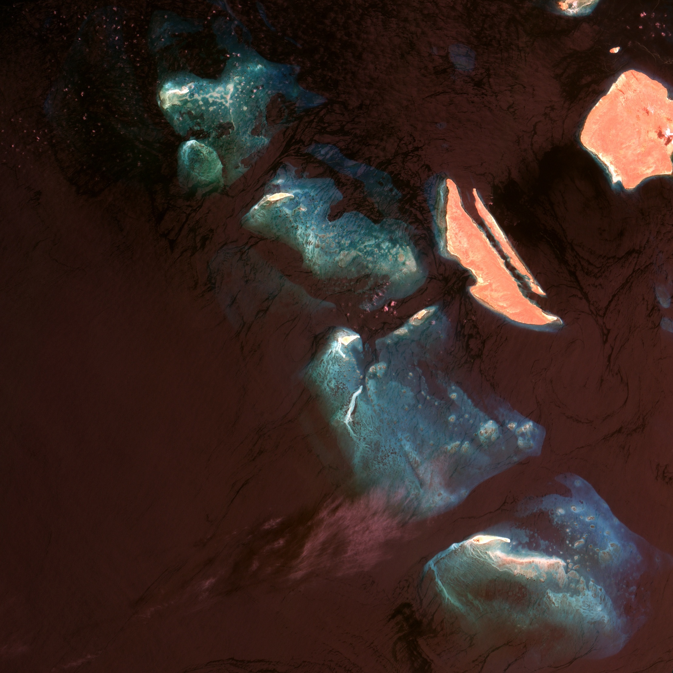 Satellite view of the Farasan Islands archipelago in the southern Red Sea, Saudi Arabia