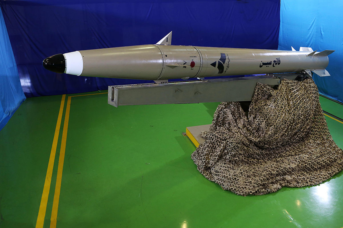 Iran's Fateh Mobin short-range ballistic missile on display — Iran claims full arsenal replenishment on April 14 after U.S. intelligence assessed approximately 1,250 medium-range missiles survived 44 days of strikes