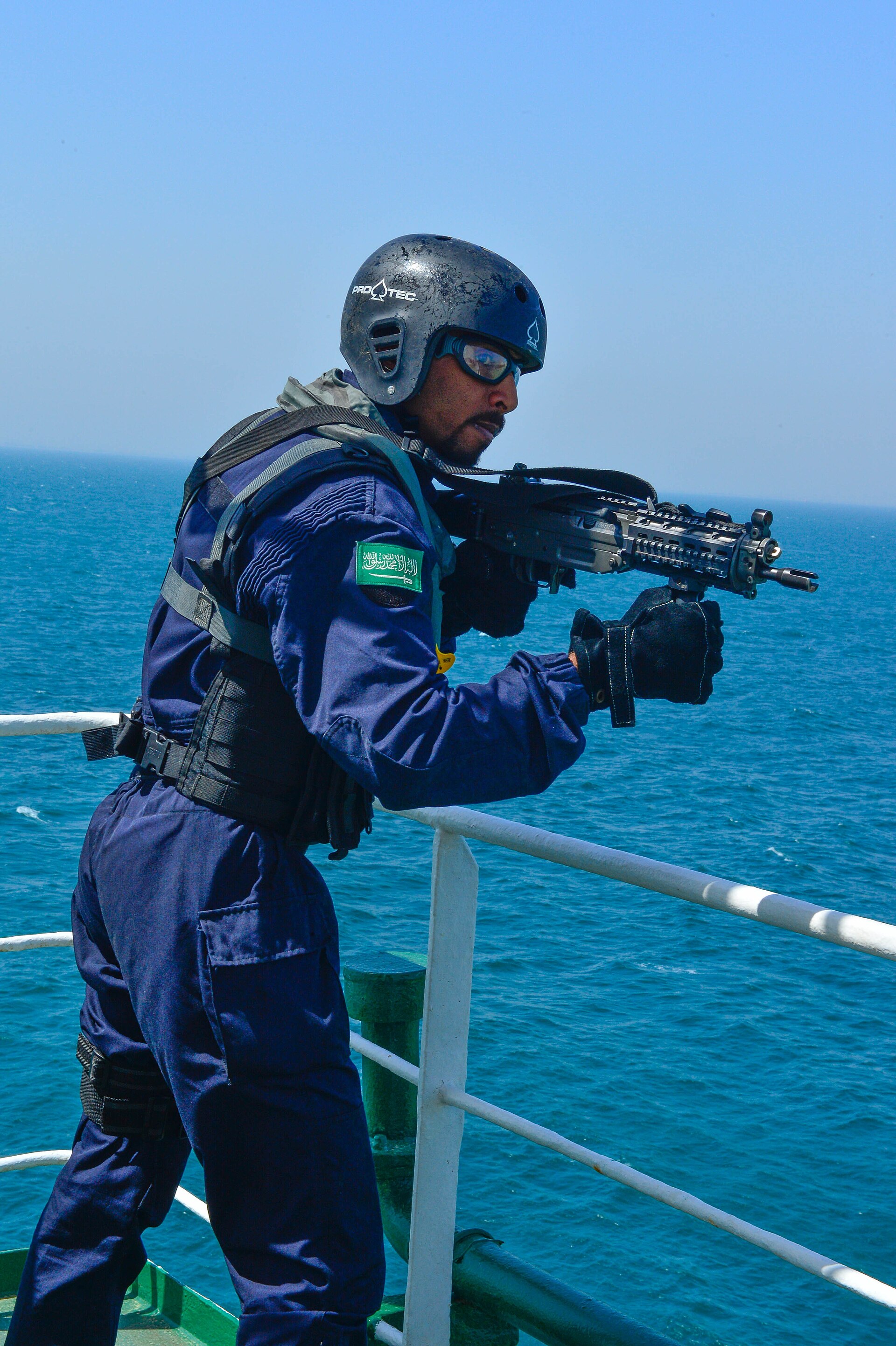 Saudi special forces operator during GCC-US joint maritime exercise simulating tanker raid in Kuwaiti territorial waters, April 2017