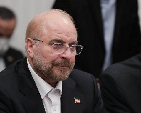 Mohammad Bagher Ghalibaf, Iran Parliament Speaker and former IRGC Aerospace Force commander, at bilateral meeting 2021