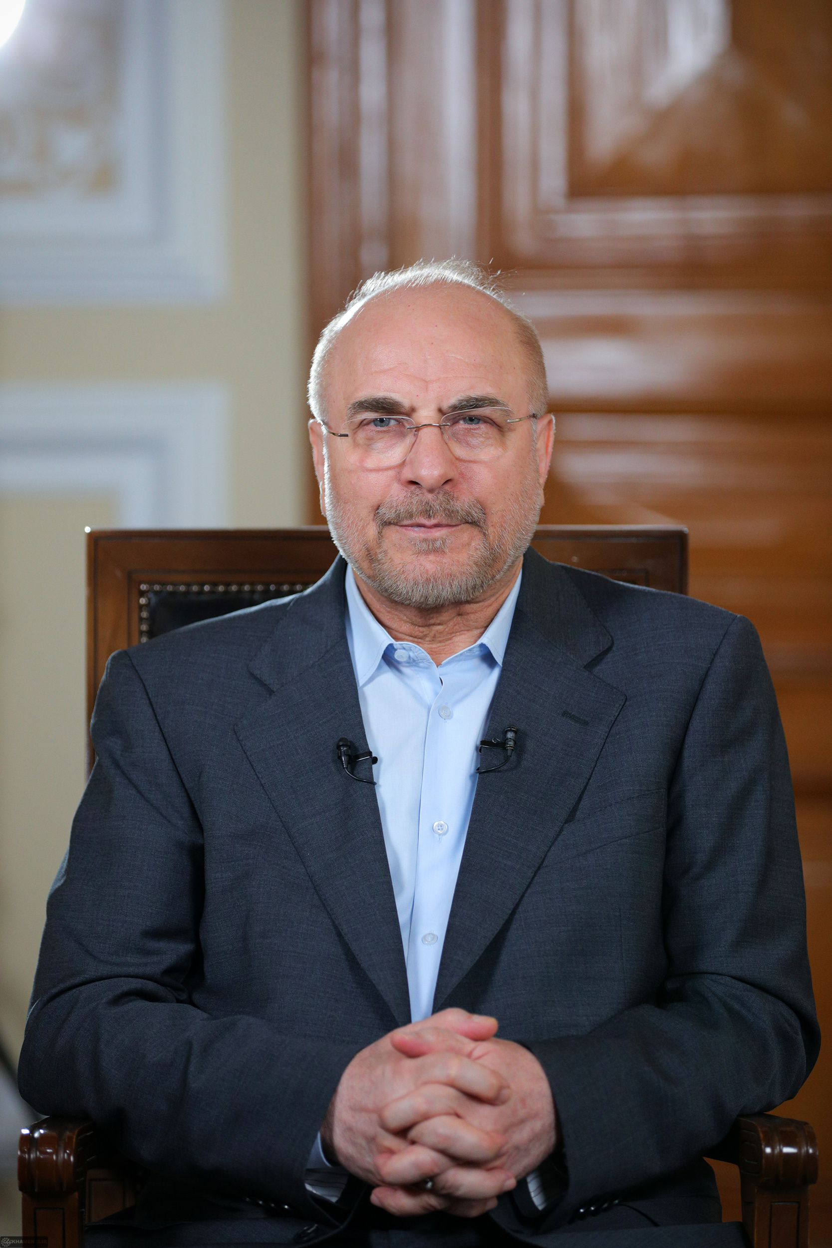 Mohammad Bagher Ghalibaf, Speaker of the Iranian Parliament and former IRGC Aerospace Force commander, whose public dismissal of Trump's nuclear claims as 'lies' signalled the hardline bloc will not permit any formulation resembling capitulation on enrichment. Photo: khamenei.ir / CC BY 4.0