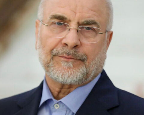 Mohammad Bagher Ghalibaf, Speaker of the Iranian parliament, in civilian dress — April 2025. Ghalibaf, a former IRGC Aerospace Force commander, declared all seven of Trump's nuclear deal claims false on April 17, 2026.