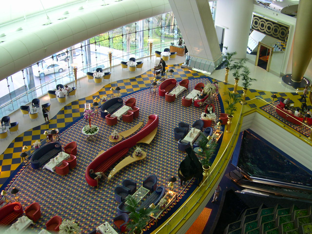 Interior of a Gulf luxury hotel atrium lobby showing the opulent hospitality infrastructure Saudi Arabia is seeking to replicate through Vision 2030