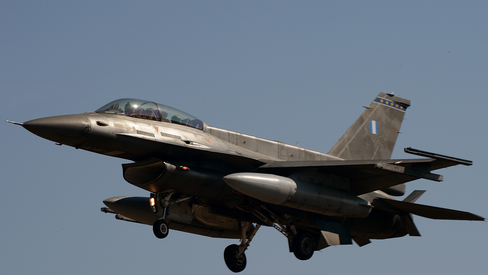 A Hellenic Air Force F-16D takes off from Souda Air Base, Greece. The same 114th Combat Wing at Tanagra that supplies F-16 pilots also rotates air defense specialists into the ELDYSA deployment at Yanbu, meaning all Hellenic Air Force Patriot crews have now cycled through PAC-3 operations.