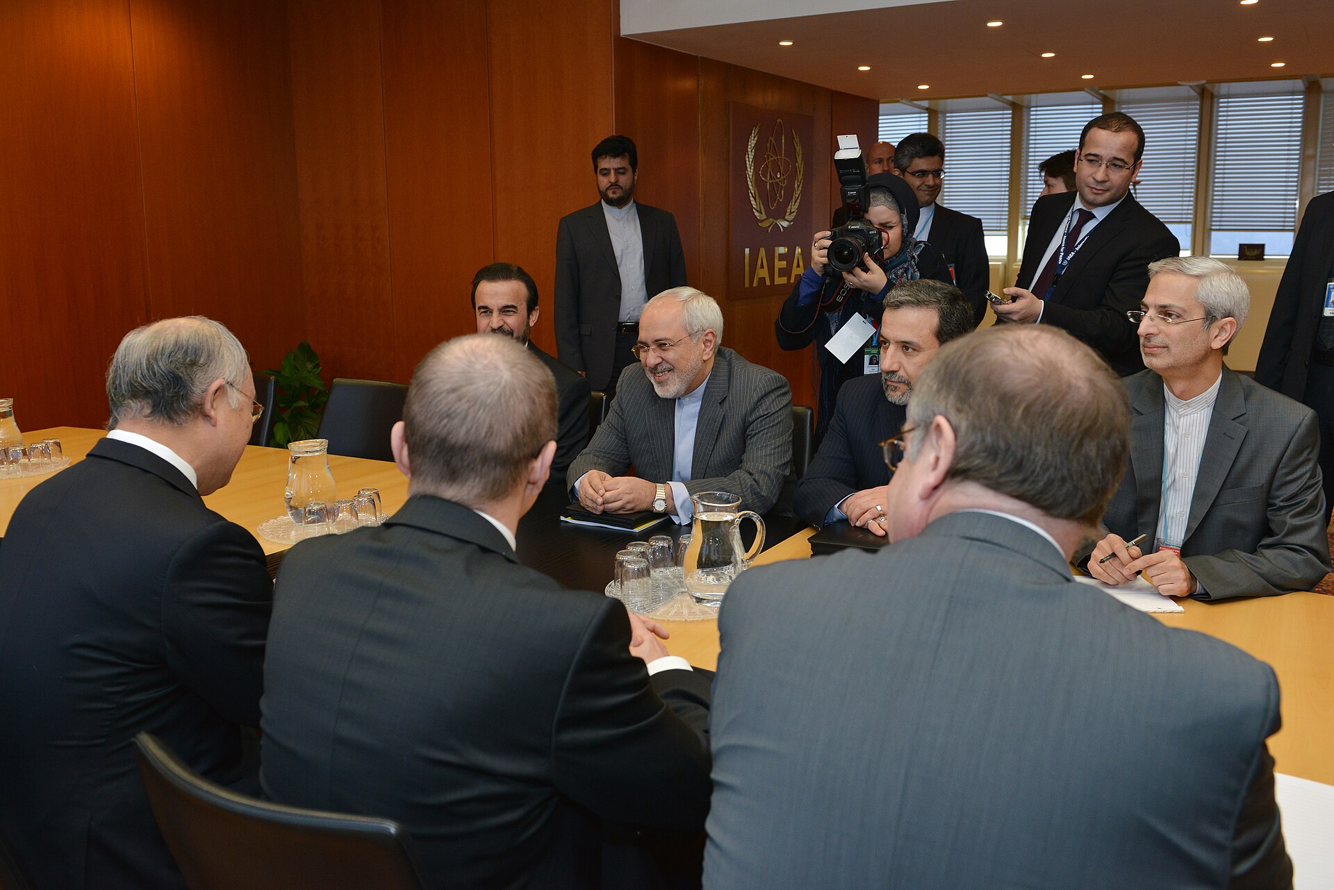 Iranian Foreign Minister Mohammad Javad Zarif meets with IAEA Director General Yukiya Amano at IAEA headquarters Vienna during nuclear negotiations, 2014