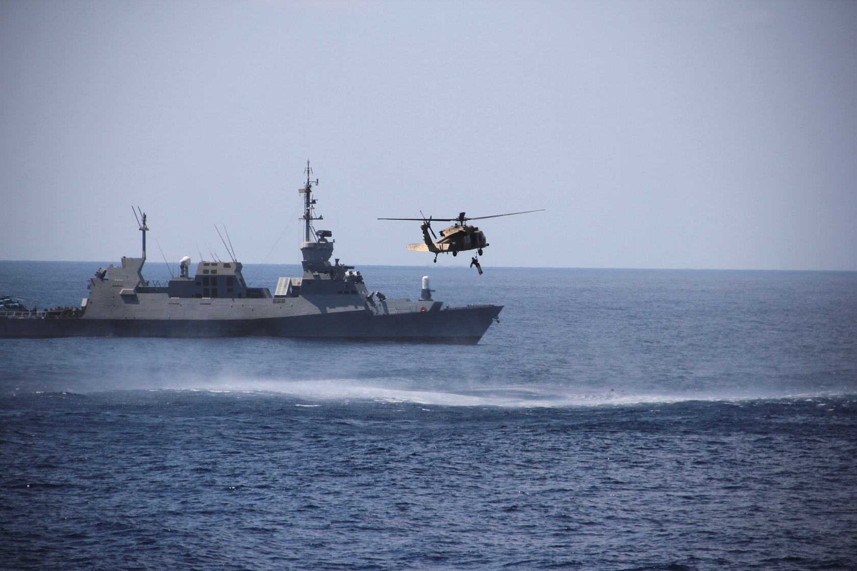 INS Hanit Israeli Sa'ar 5-class corvette in the Mediterranean Sea during a joint US-Israeli naval exercise