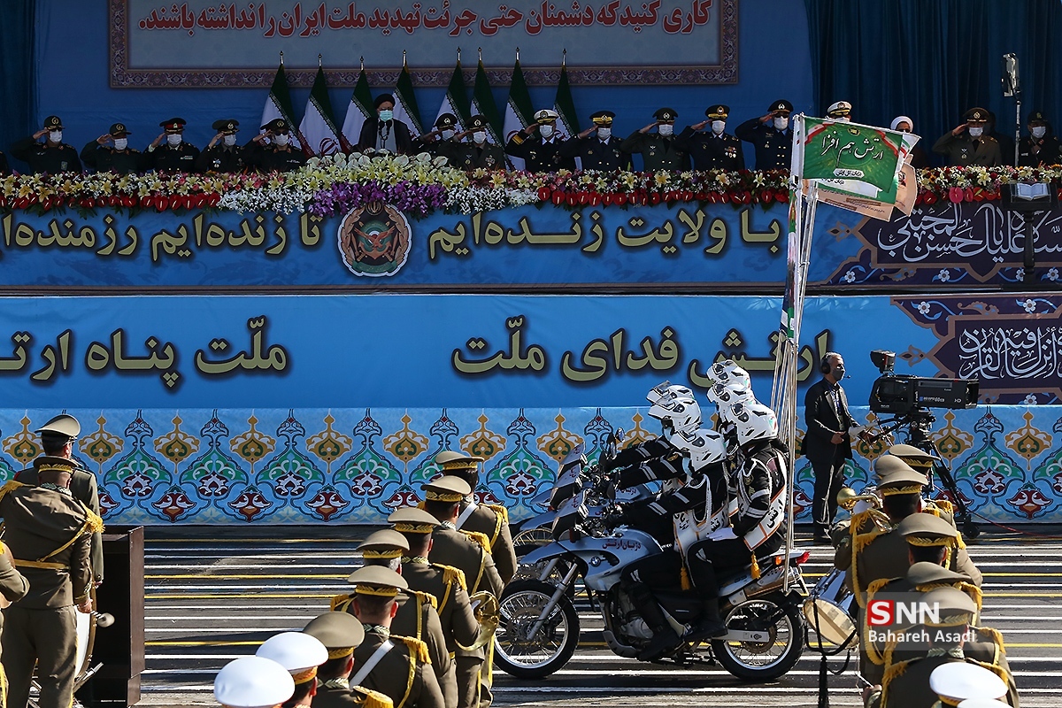 Iranian Army Day parade, Tehran 2022 — the annual Artesh parade was held continuously since the 1979 revolution, including during the Iran-Iraq War. In April 2026, Brigadier General Akraminia announced its cancellation, citing ceasefire conditions indistinguishable from war