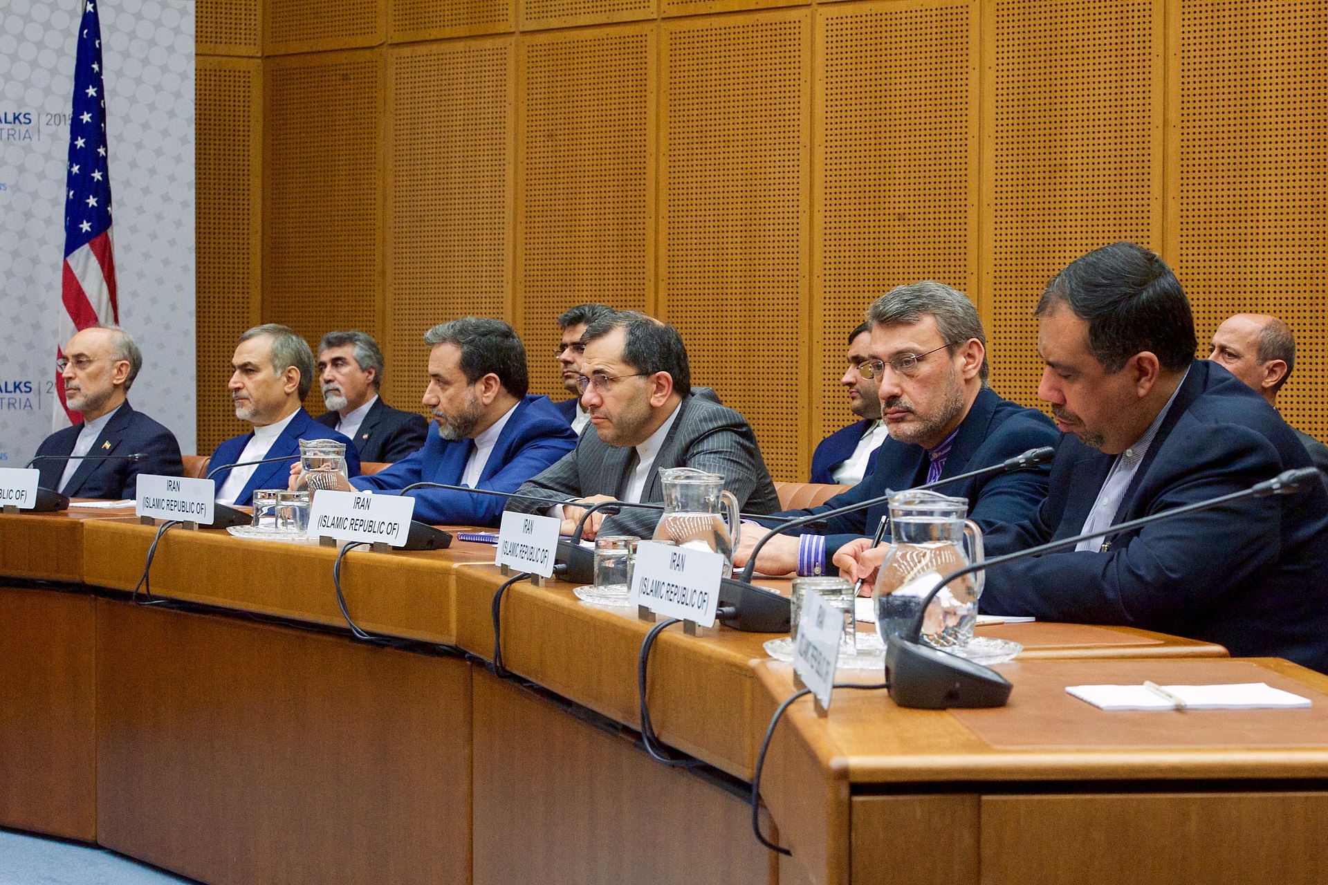 Iranian delegation seated at the final plenary of nuclear negotiations at the UN Office in Vienna, July 2015