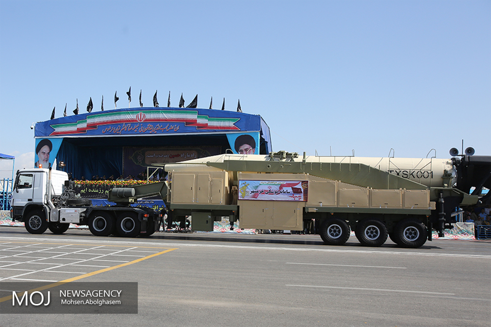 Khorramshahr medium-range ballistic missile on TEL at Iran Sacred Defence Week parade 2018 Tehran