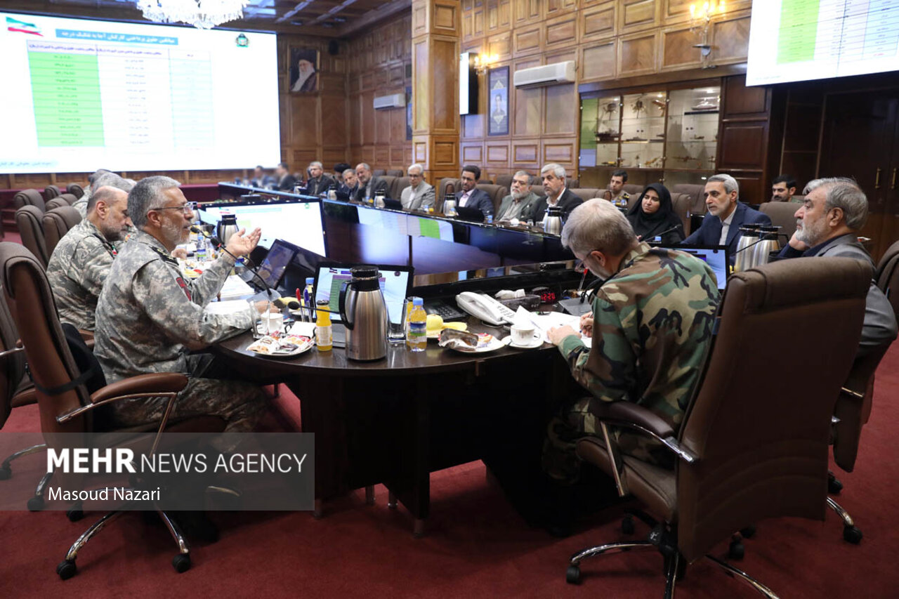 Iran parliament National Security Committee meets with the Commander-in-Chief of the Army, October 2025 — illustrating the dual civilian-military command structure at the heart of Iran's authorization ceiling