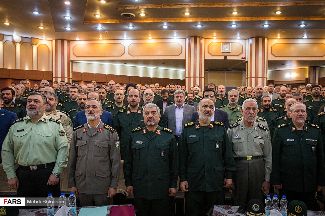 Assembled IRGC commanders and senior officers at the 2019 IRGC Chief Commander induction ceremony — the military hierarchy that now exercises sole command authority over Iran