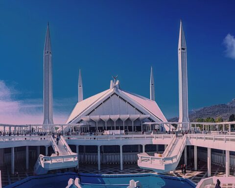 Faisal Mosque Islamabad, Pakistan — the capital city where first direct US-Iran talks since 1979 took place at the Serena Hotel in the Red Zone