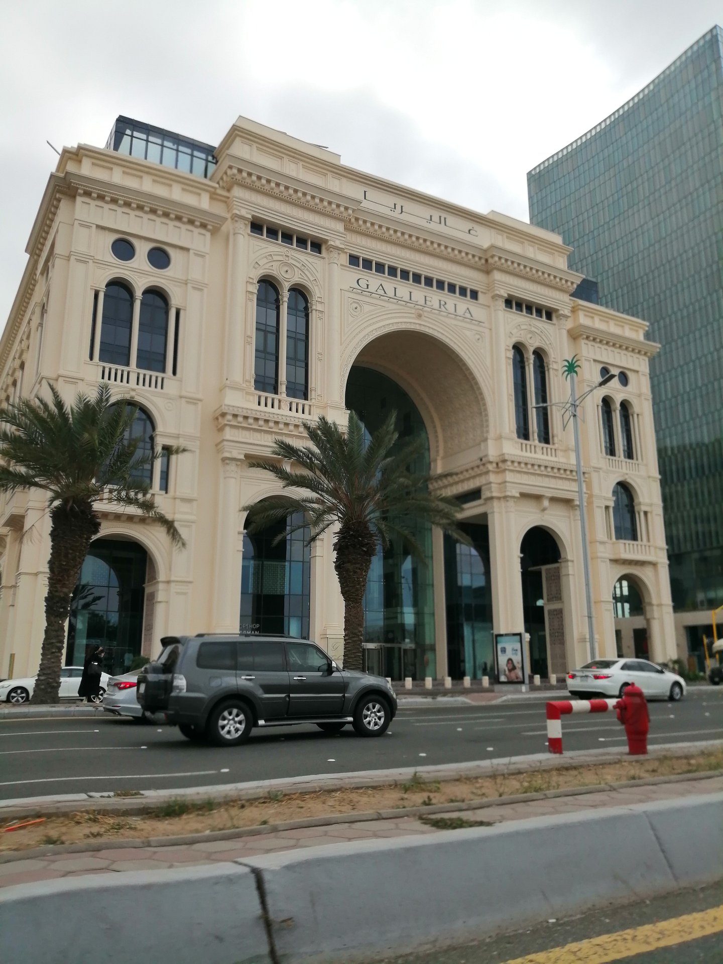 Grand facade of the Galleria shopping centre on Tahlia Street in Jeddah with classical European-inspired architecture
