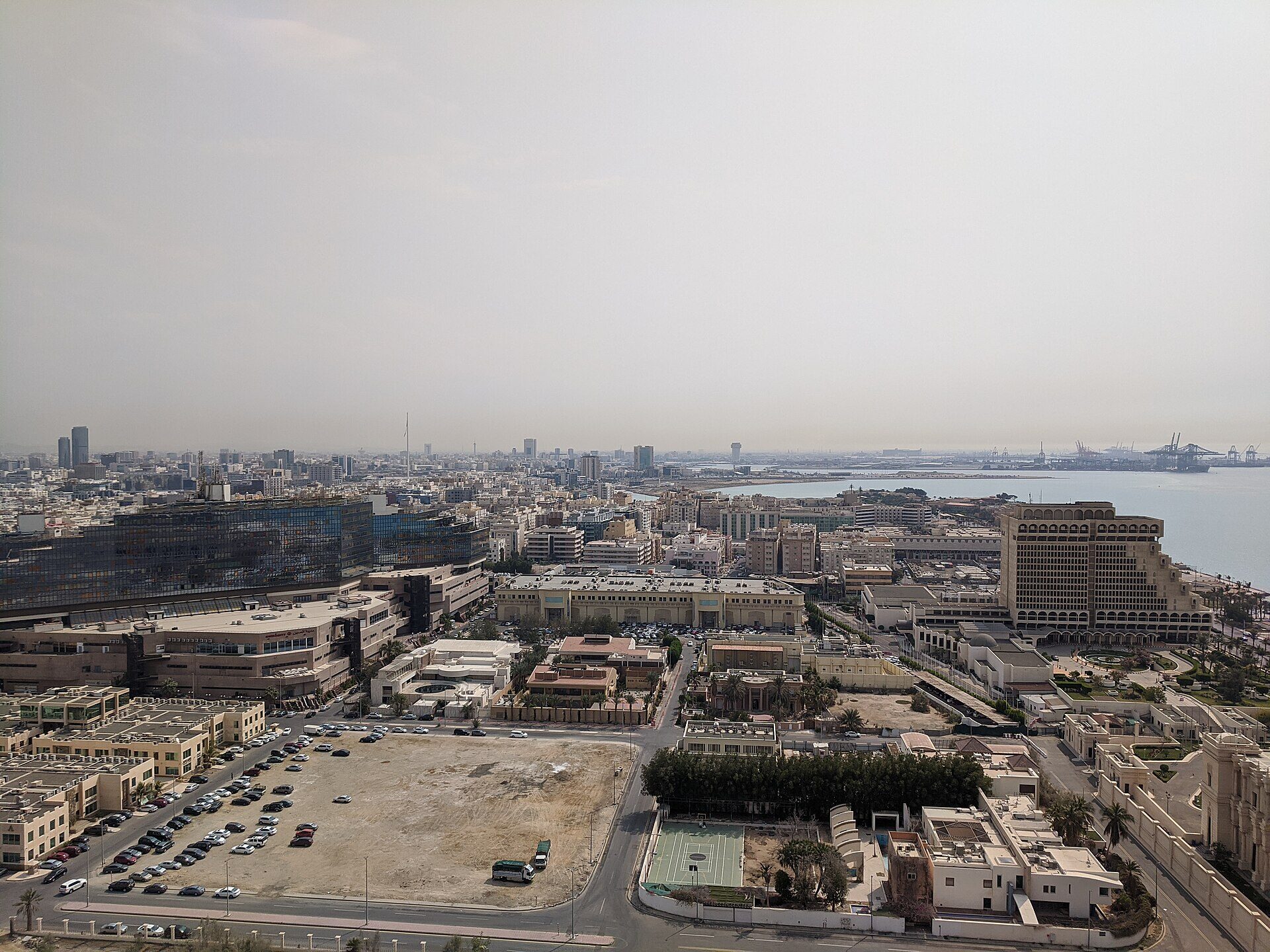Jeddah skyline aerial view showing the city stretching along the Red Sea coast
