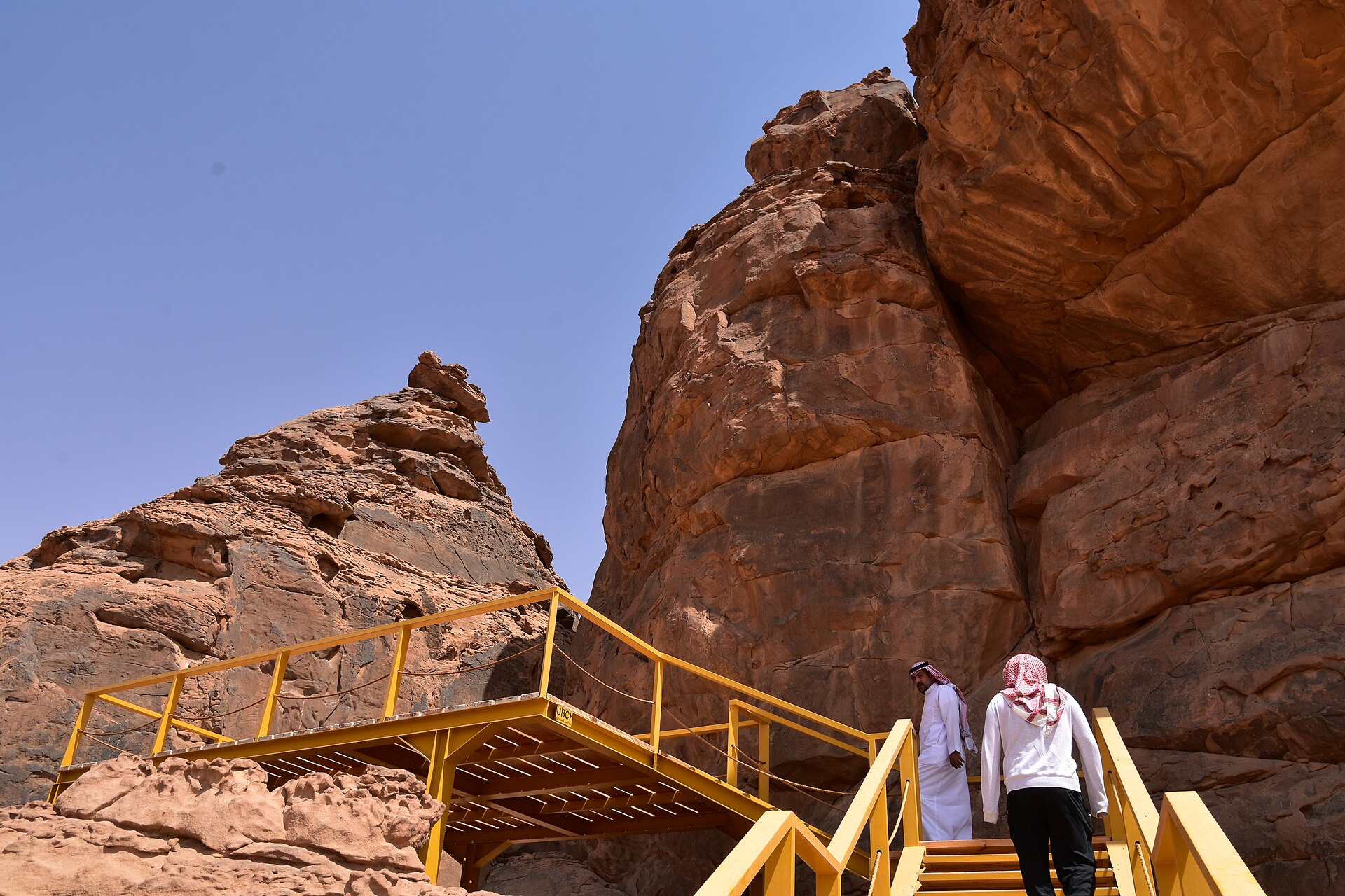Walkways and rock formations at Jabal Umm Sinman, Jubbah UNESCO World Heritage site in Saudi Arabia