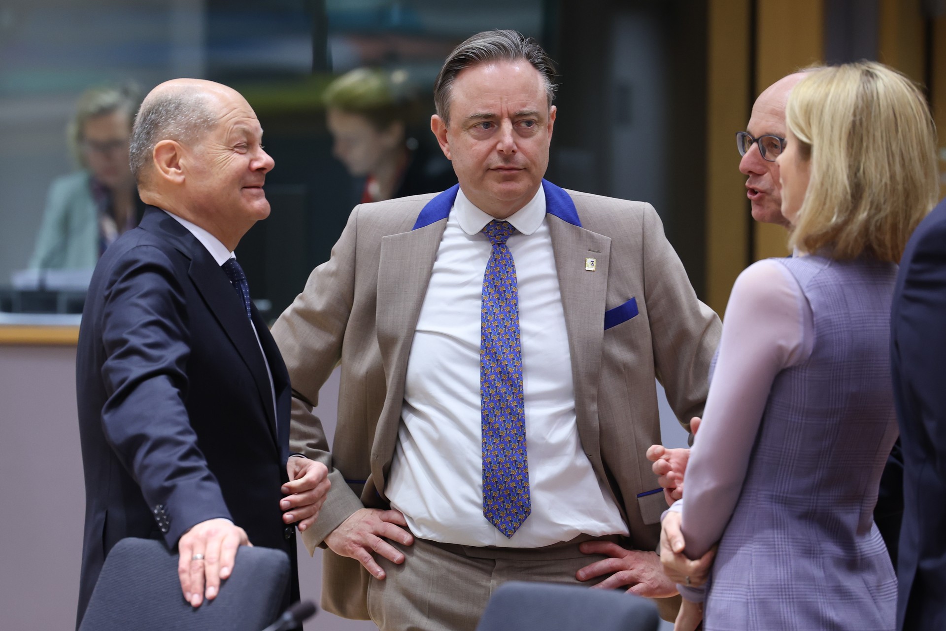 EU foreign policy chief Kaja Kallas with European leaders at the European Council in Brussels — the EU foreign affairs council agreed on April 21 to widen Iran sanctions to include Hormuz obstruction