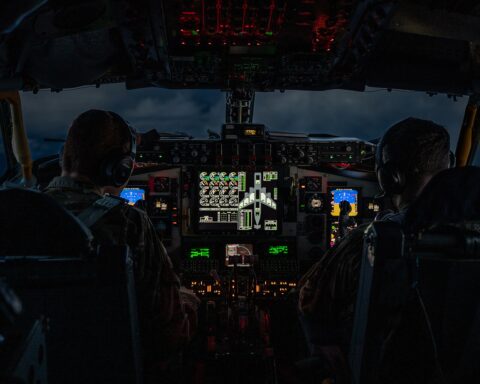 USAF KC-135 Stratotanker crew conducting aerial refueling mission during Operation Epic Fury over the CENTCOM area of responsibility, March 2026