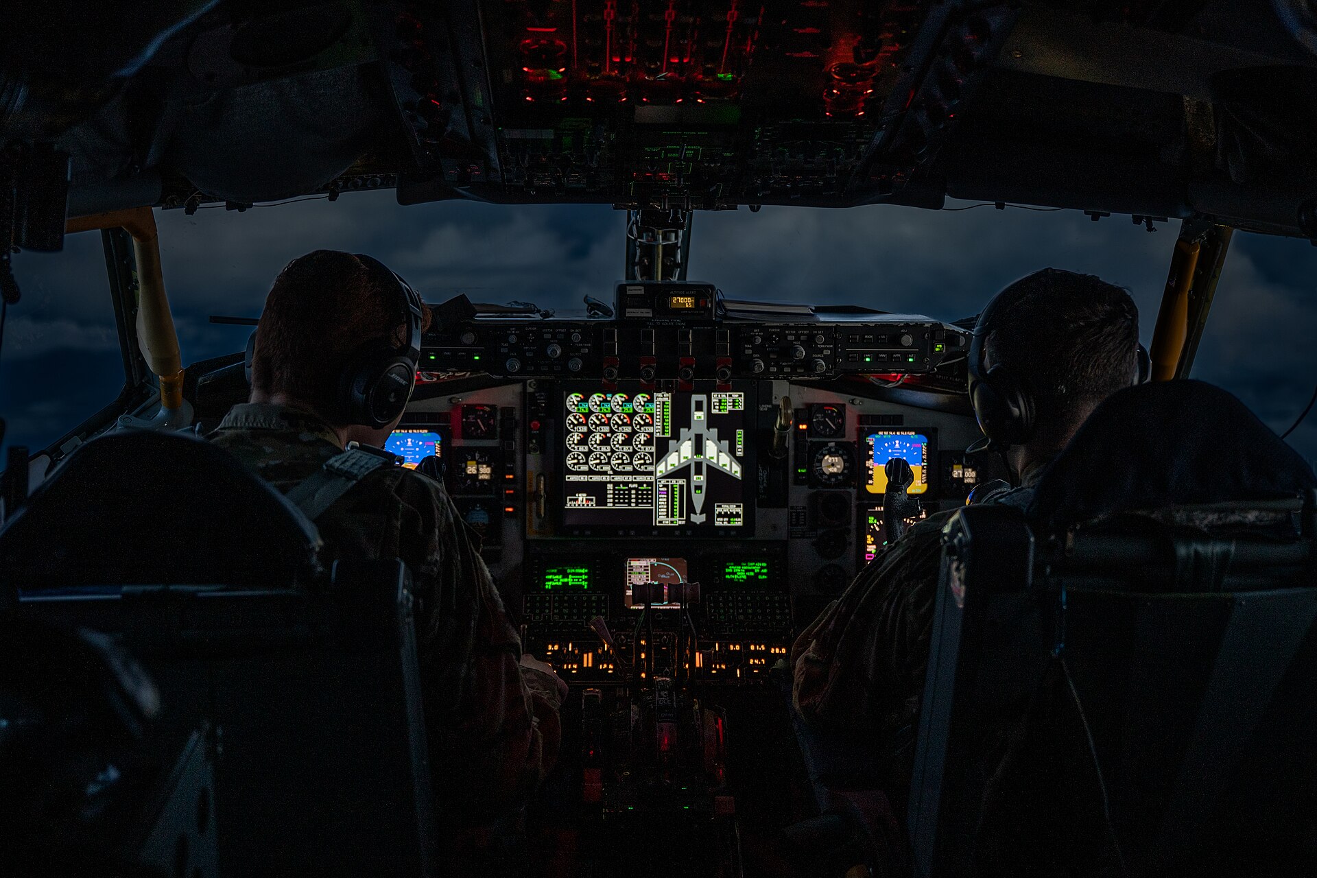 USAF KC-135 Stratotanker crew conducting aerial refueling mission during Operation Epic Fury over the CENTCOM area of responsibility, March 2026
