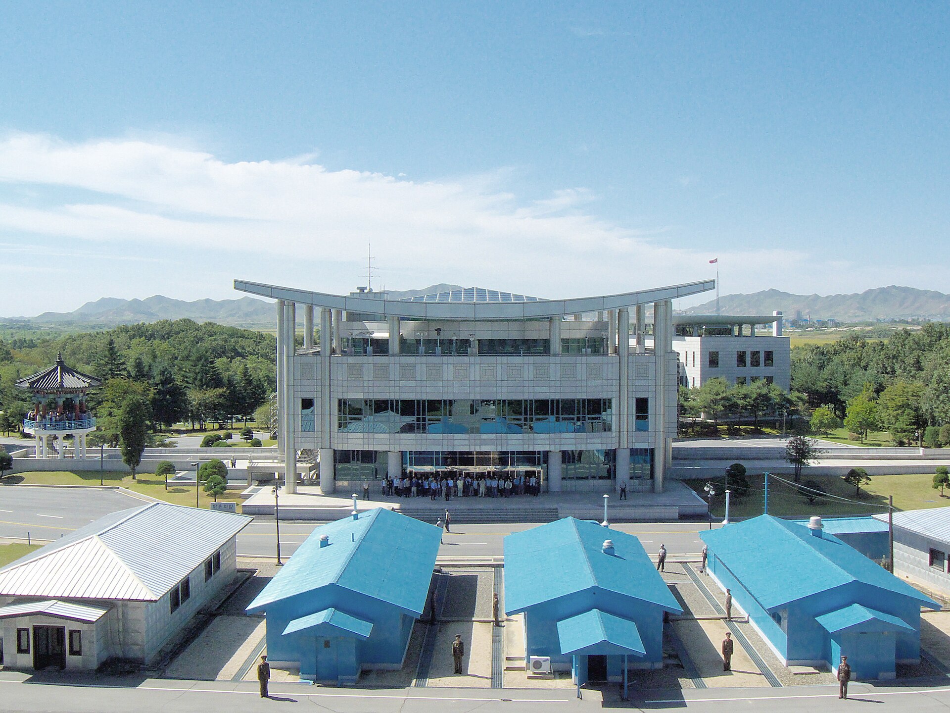 Joint Security Area at Panmunjom in the Korean Demilitarized Zone, where the 1953 armistice — an indefinite ceasefire — remains the operative legal framework seven decades later