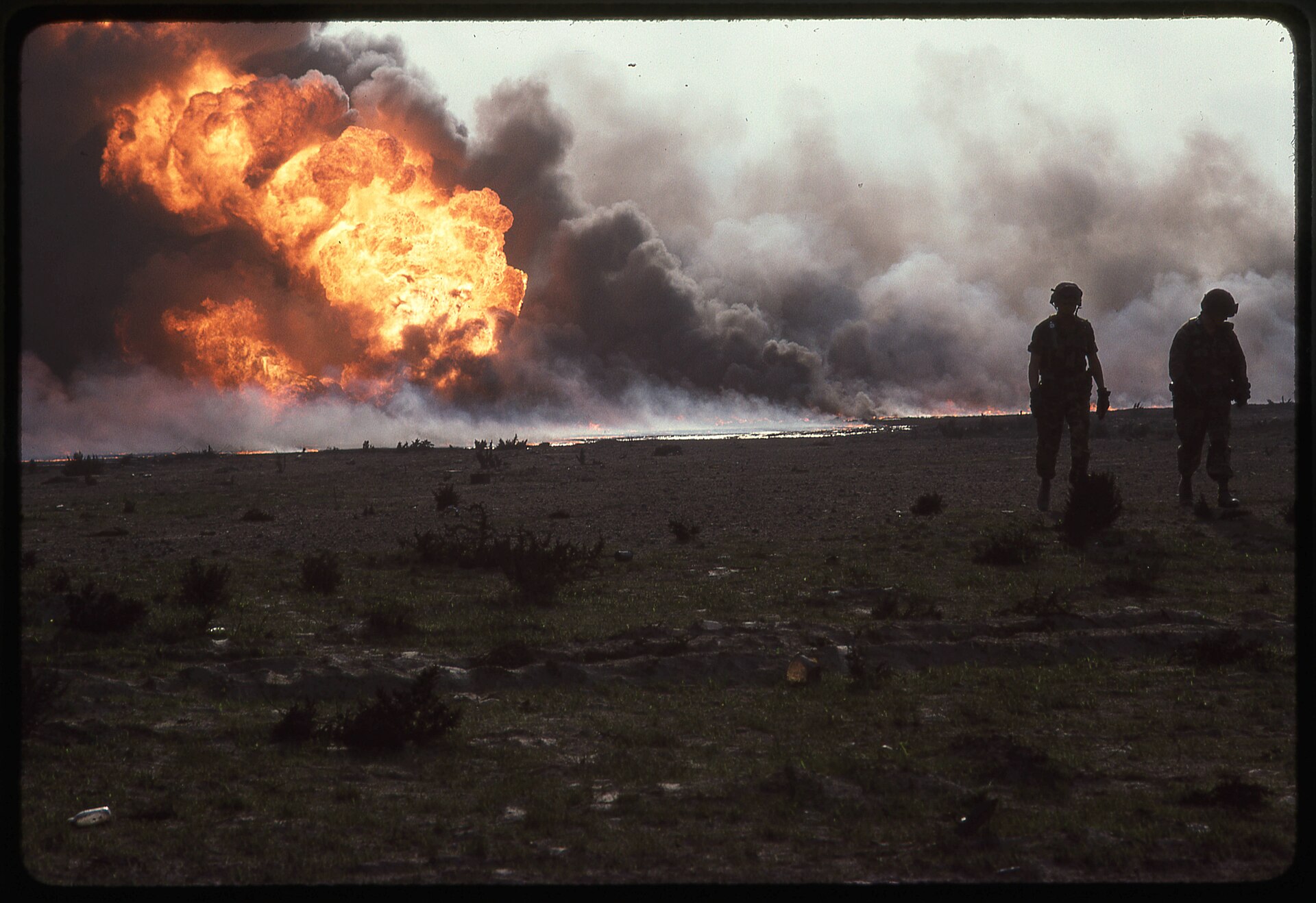 Kuwaiti oil wells burning in 1991 after Iraqi forces set them alight — the UN Compensation Commission created to make Iraq pay reparations is the only successful precedent for the Gulf war reparations the UAE is demanding from Iran