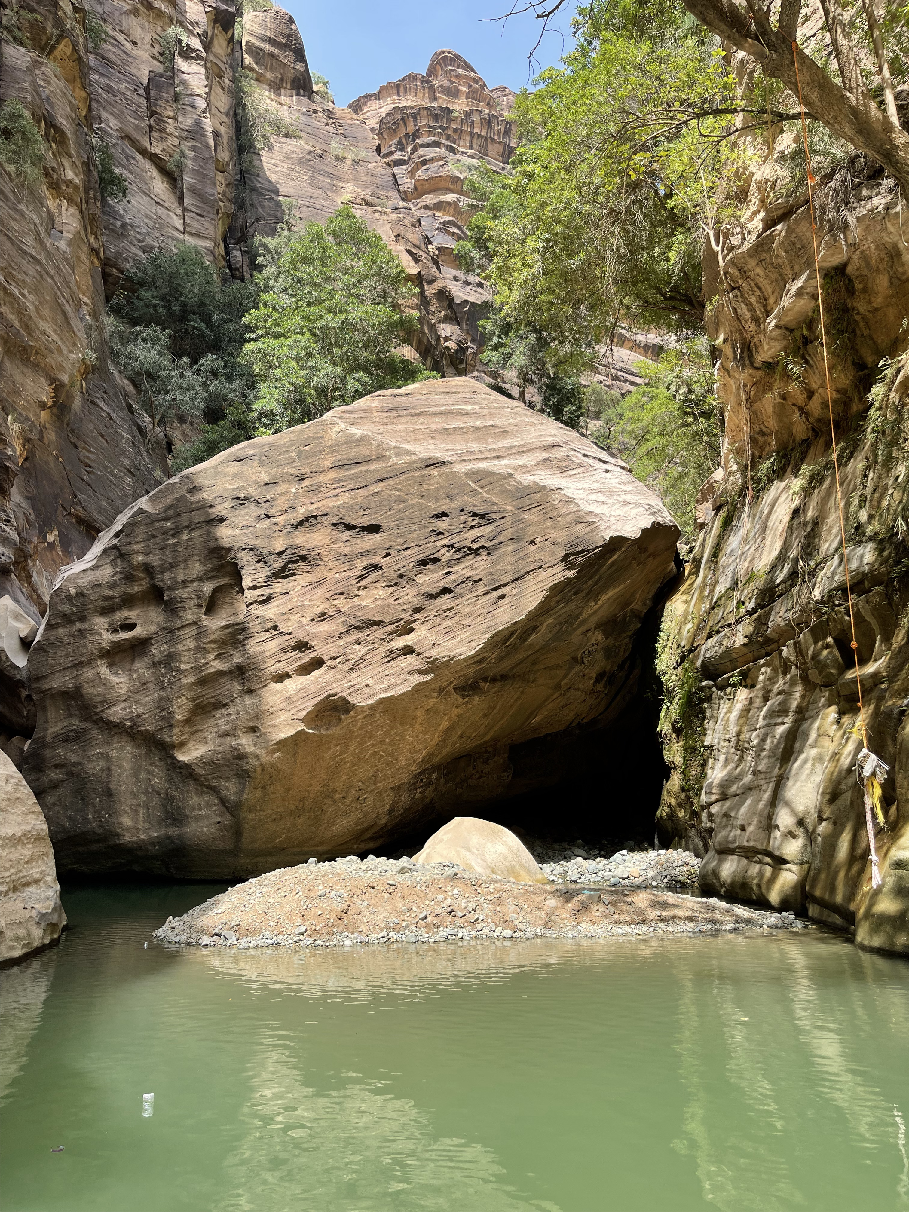 Narrow canyon walls of Wadi Lajab in Jizan, Saudi Arabia