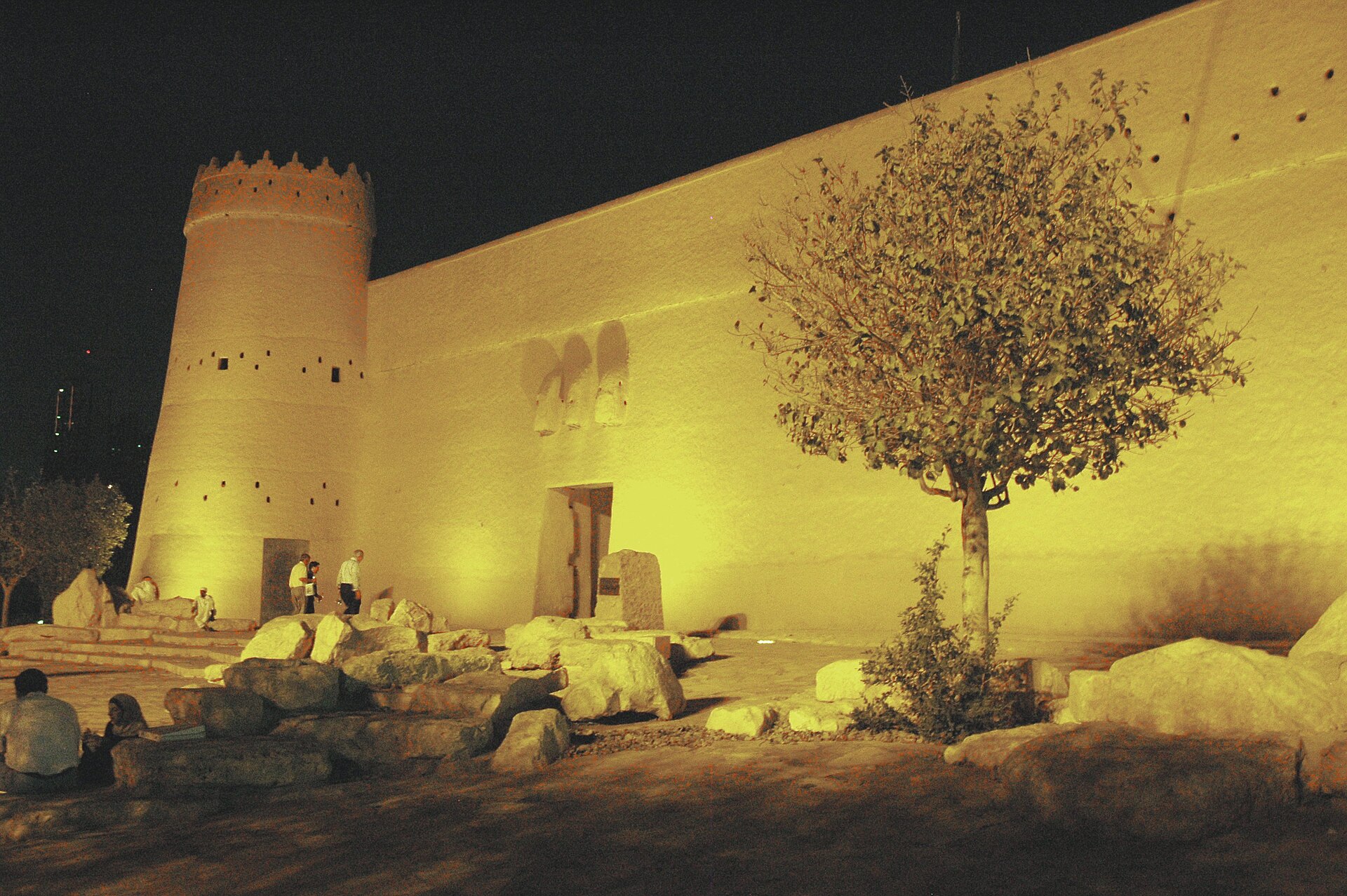 Masmak Fortress illuminated at night in Riyadh