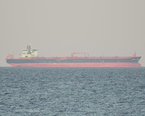 MT Mastera crude oil tanker approaching Primorsk harbour on the Baltic Sea, the primary Russian Urals crude export terminal