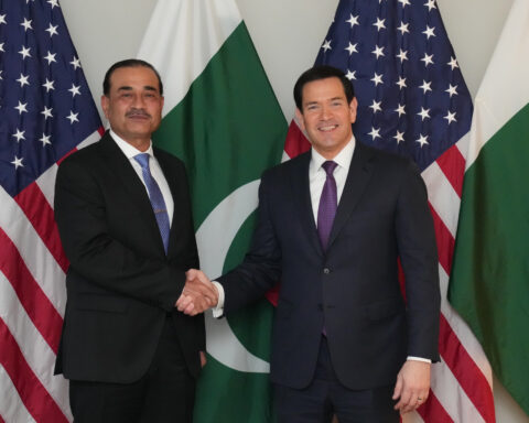 Pakistan Army Chief Field Marshal Asim Munir shakes hands with US Secretary of State Marco Rubio at the Munich Security Conference, February 14, 2026