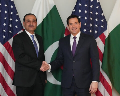 Pakistan Field Marshal Asim Munir shakes hands with Secretary of State Marco Rubio at State Department