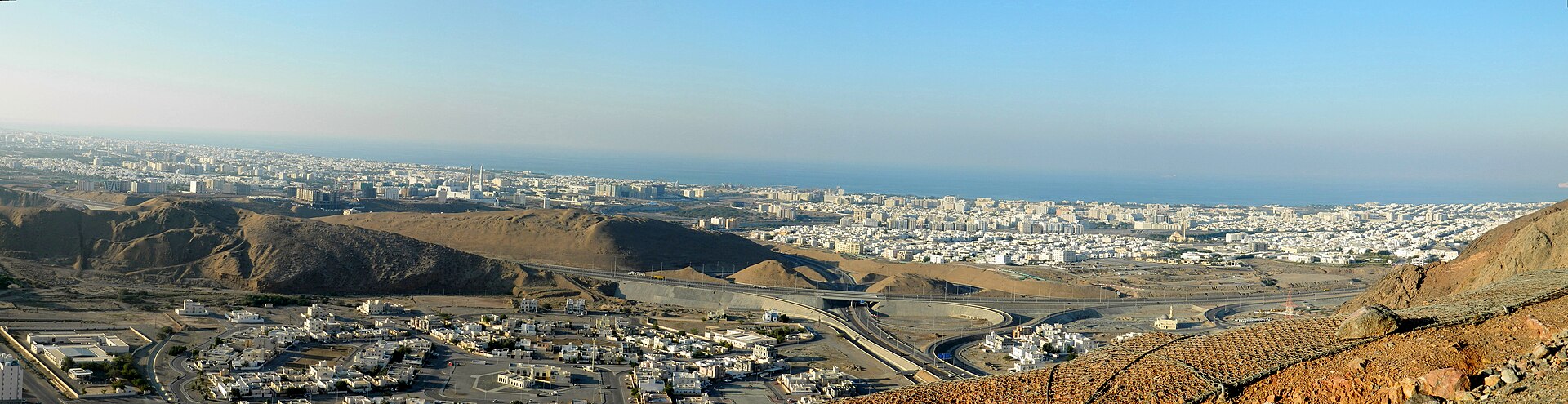 Muscat, Oman city panorama showing the Gulf of Oman coastline — seat of Omani diplomacy
