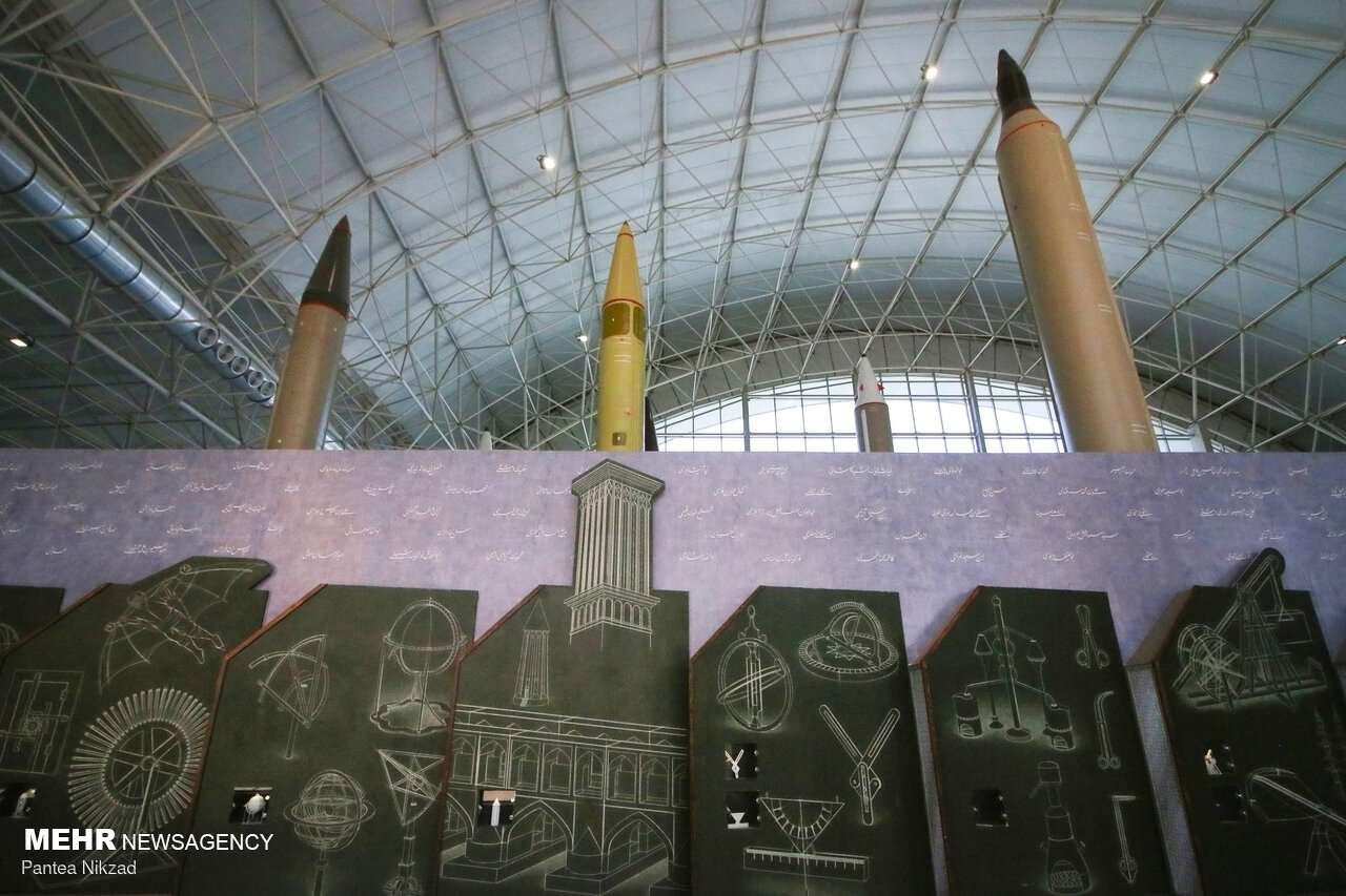 IRGC National Aerospace Park Tehran displaying Iranian ballistic missile systems including Shahab-series and Zolfaghar platforms
