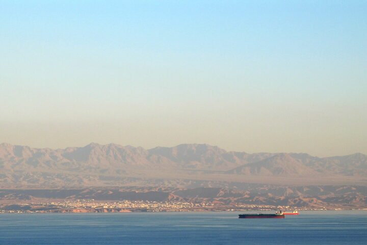 Gulf of Aqaba coastline near Haql, northwest Saudi Arabia — the landscape that frames the NEOM construction zone in Tabuk Province