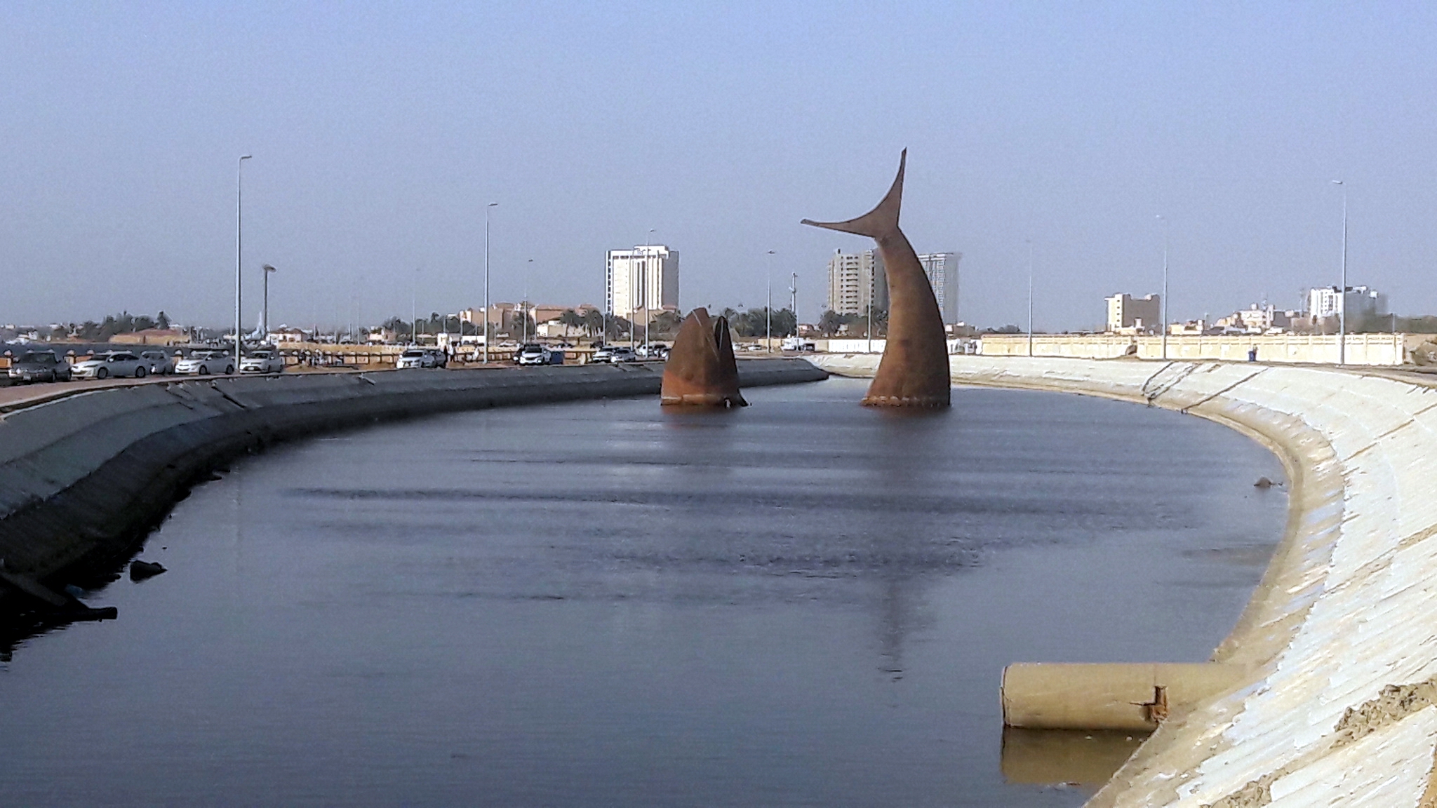 Obhur Creek in Jeddah, Saudi Arabia, with whale sculpture and waterfront